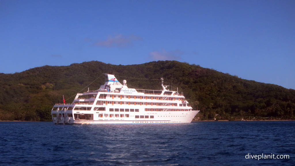 Reef Endeavour in soft focus at Makogai Bay diving Makogai with Captain Cook Cruises in the Fiji Islands by Diveplanit