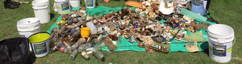 Plastic pollution being cleaned up by the Northern Beaches Clean Up Crew at Curl Curl Lagoon Banner with Twohandsproject and WalkAwayDave