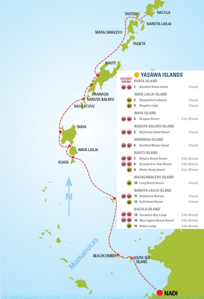 Yasawa Islands diving: Timetable and route map at Yasawa Islands Fiji Islands by Diveplanit