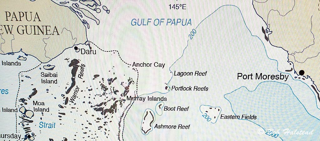 Map showing location of Ashmore Reef and Eastern Fields at Papua New Guinea, aboard the MV Golden Dawn, Coral Sea Liveaboard