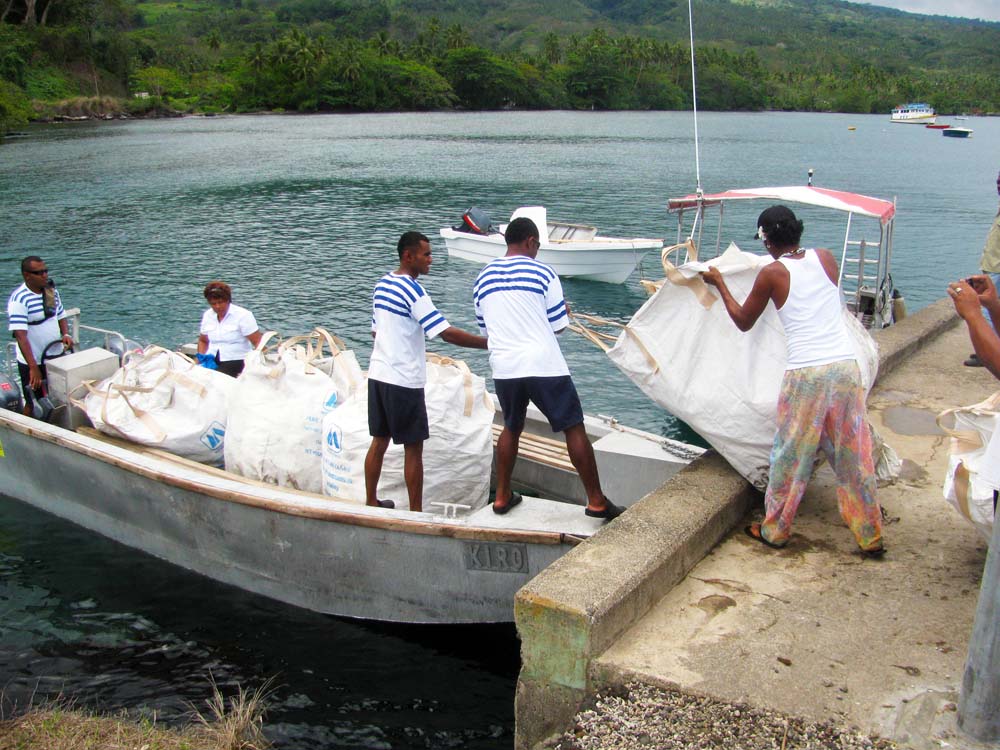 Captain Cook Cruises crew shift plastic waste from Taveuni to Port Denarau.