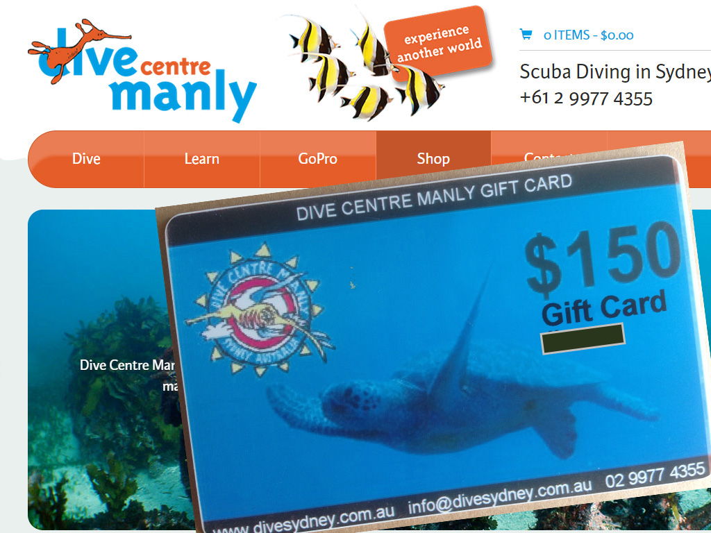 Manly Dive Centre and Blank Gift card