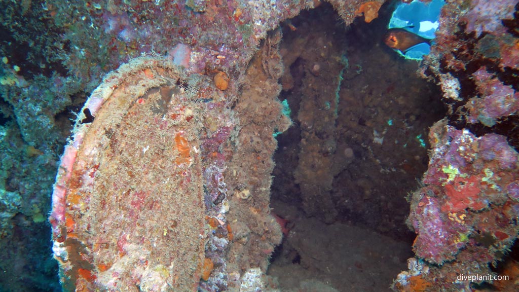 Hatchway door diving USS Tucker at Espiritu Santo diving Vanuatu by Diveplanit