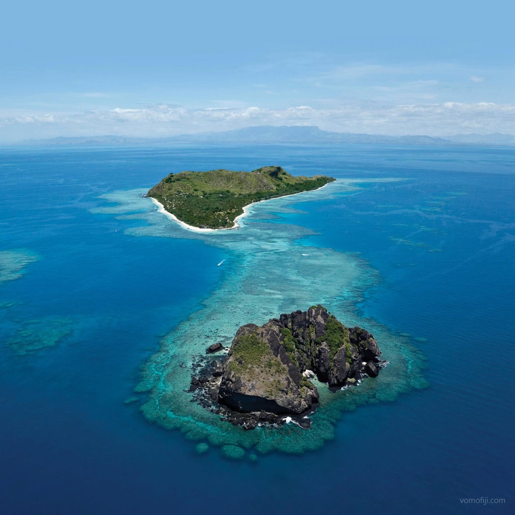 Vomo Island from the air diving Vomo at Vomo Island Resort in the Fiji Islands by Diveplanit