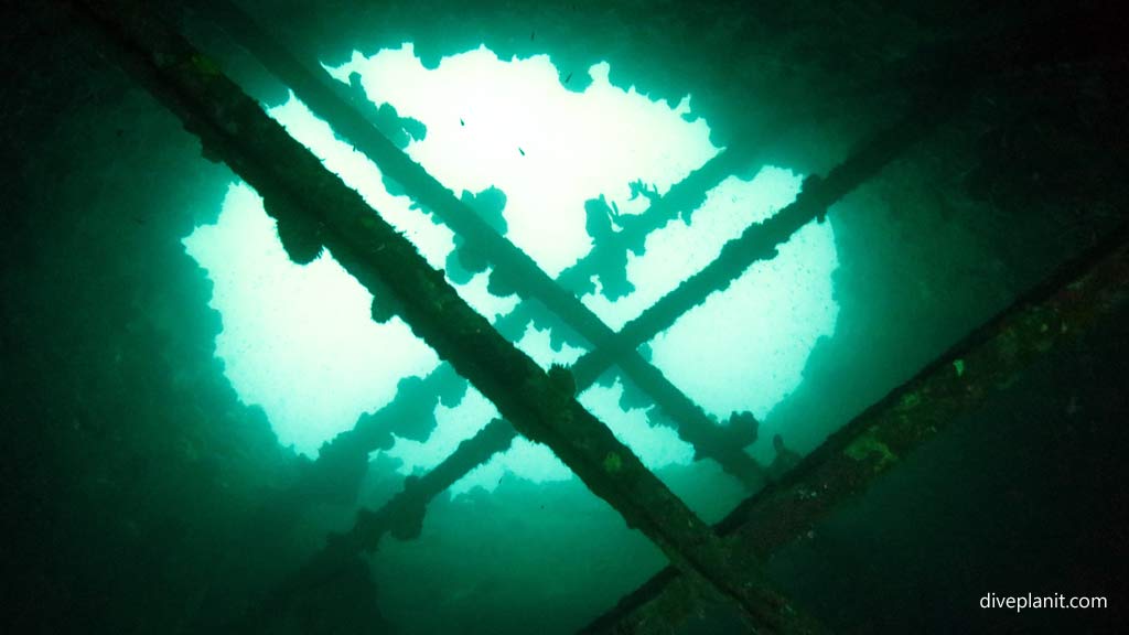 Inside the funnel at Kyokuzan Maru diving Busuanga Palawan in the Philippines by Diveplanit