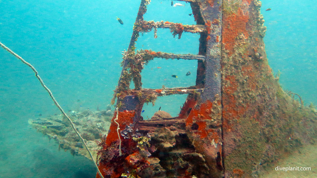 The tail has corroded away at Dauntless Wreck diving Munda in the Solomon Islands by Diveplanit