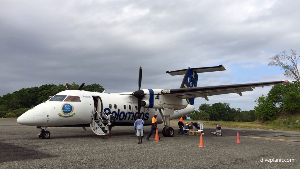 Dash 8 diving Gizo at Nusatupe Airstrip in the Solomon Islands by Diveplanit
