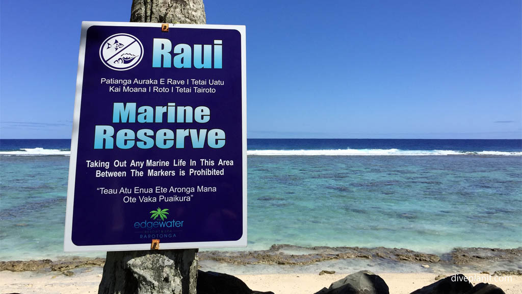 Raui signage at Edgewater Resort Rarotonga in the Cook Islands by Diveplanit