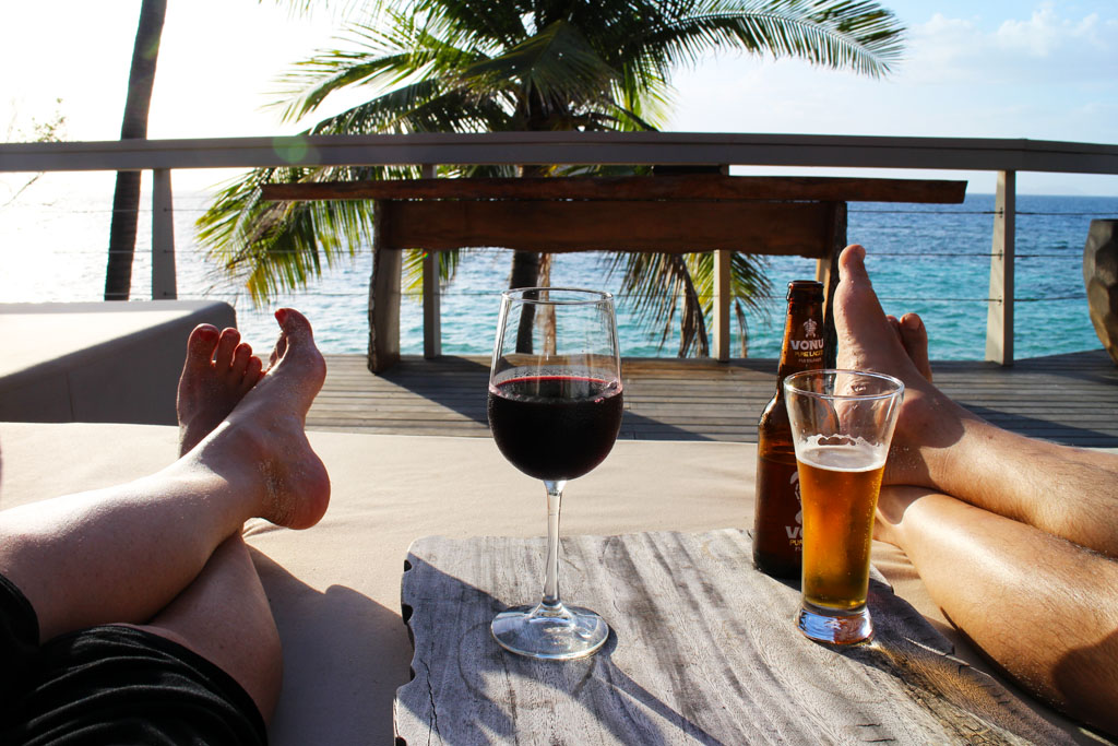Happy Hour at Sunset at Rocks Bar Vomo Island resort