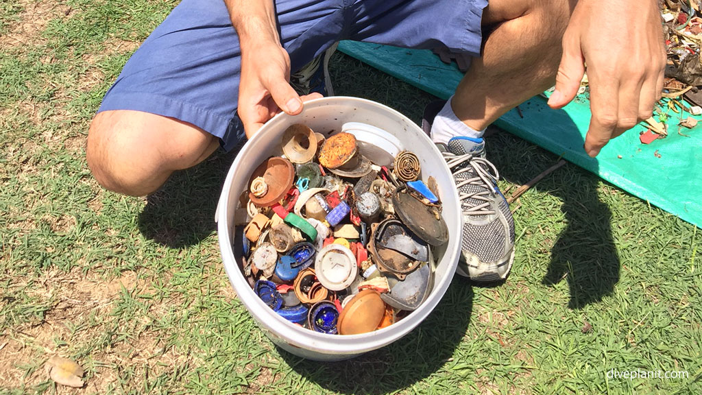Over 500 bottle tops as part of the plastic pollution collected by Northern Beaches Clean Up Crew