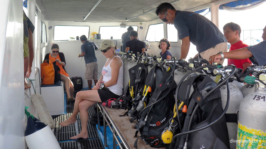 Inside the Blue Seasons dive boat diving with Blue Season Bali with Blue Season Bali at Bali Indonesia by Diveplanit