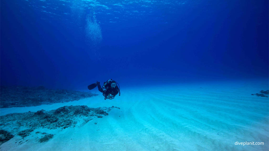 Diver over the sands at Ippon Ishi diving Yonaguni Okinawa Japan by Diveplanit