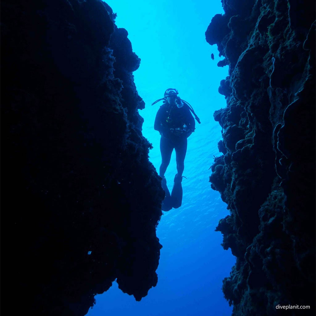 Deep slots in the reef at Umanzaki diving Kerama Okinawa Japan by Diveplanit