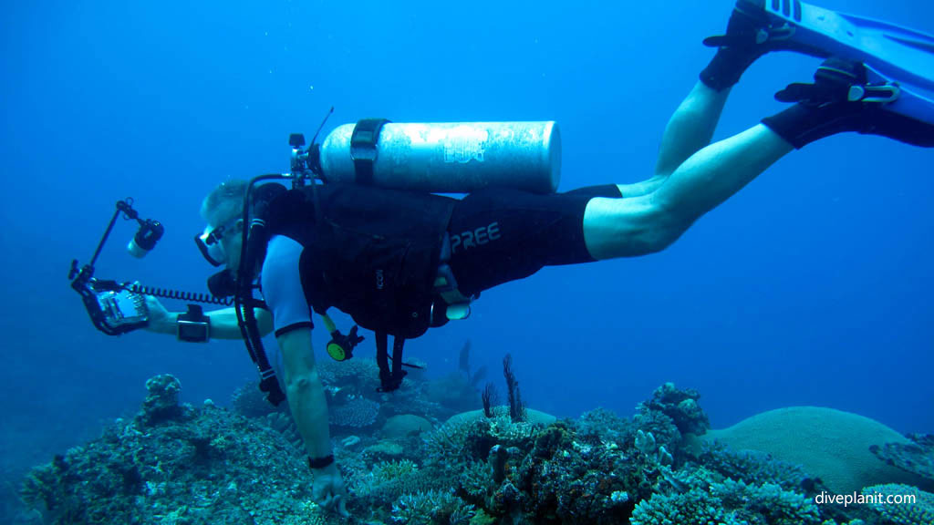 Simon photographing diving No Mans Land at Mantaray Island Resort Fiji Islands by Diveplanit