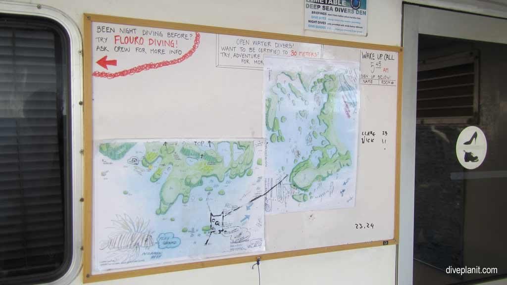 Ocean quests dive briefing board at the great barrier reef aboard the ocean quest diving the great barrier reef