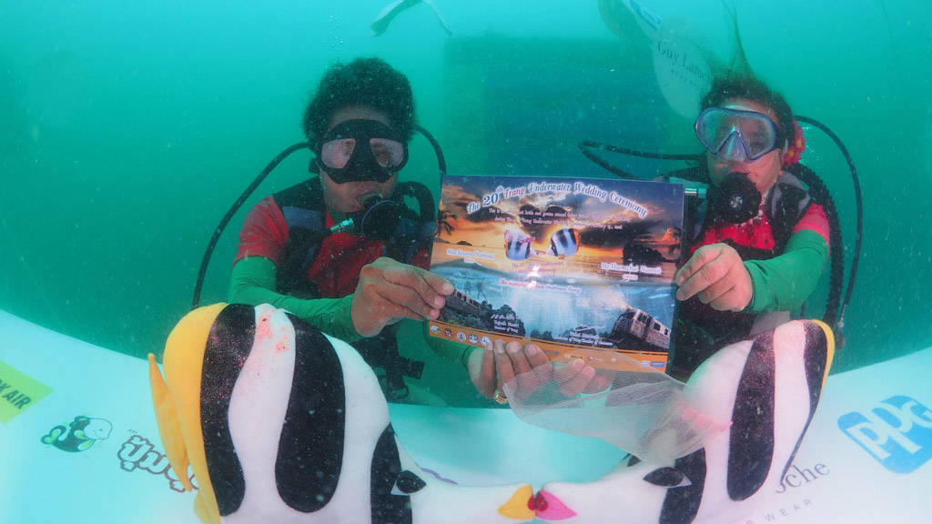 In Trang in Thailand, couples come from all over the country and often different countries to scuba dive to their underwater wedding beneath the waves