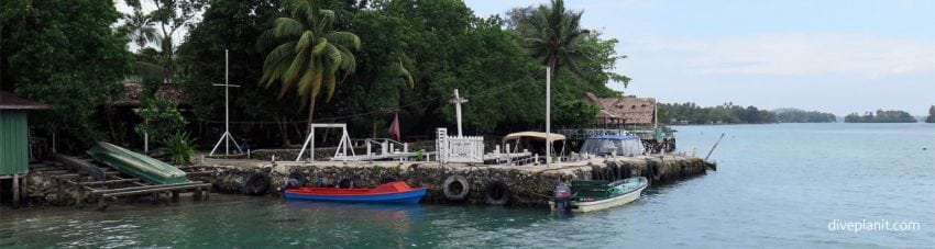 Boats at the jetty at agnes lodge munda diving solomon islands