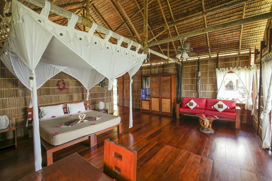 Papua Explorers Dive Resort, Gam Island, Raja Ampat, Indonesia-Water-Bungalow-interior