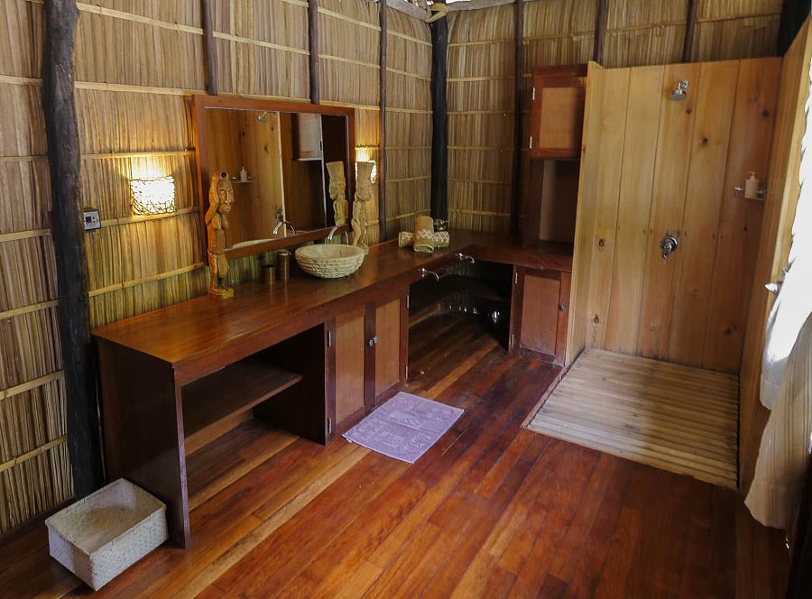 Papua Explorers Dive Resort, Gam Island, Raja Ampat, Indonesia-Water-Bungalow-bathroom