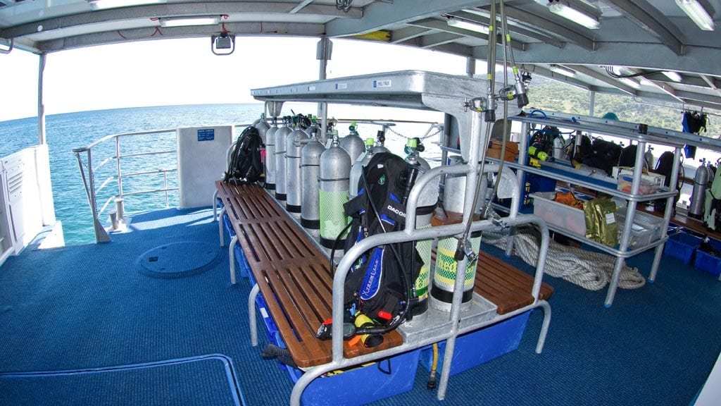 6 Mike Ball Dive Expeditions diving Coral Sea aboard Spoilsport Liveaboard Australia dive deck