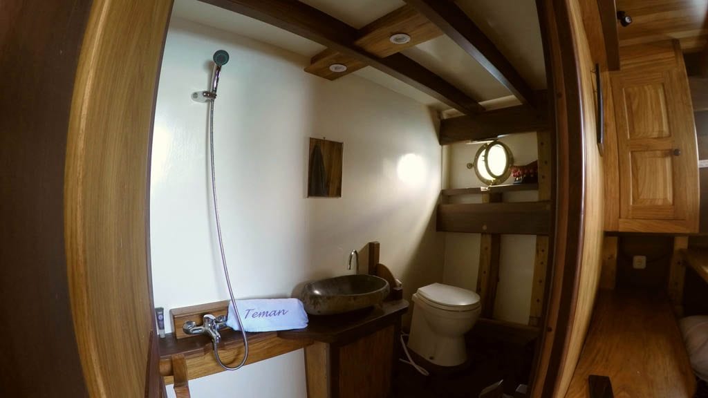Teman liveaboard is a beautiful traditional two masted Phinisi sailing boat-Komodo-Raja-Ampat-Indonesia-Flores-bathroom