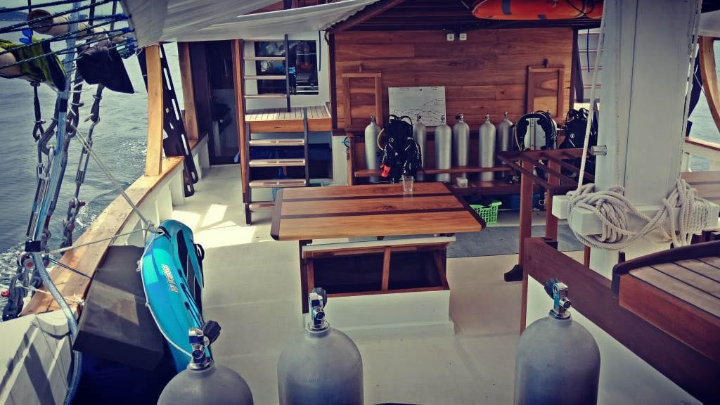 Teman liveaboard is a beautiful traditional two masted Phinisi sailing boat-Komodo-Raja-Ampat-Indonesia-dive-deck