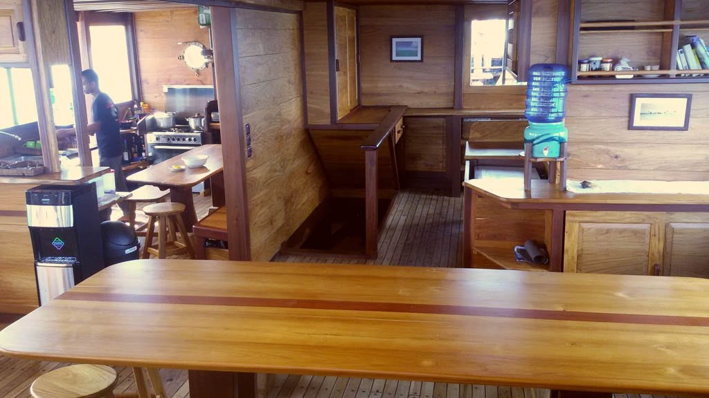 Teman liveaboard is a beautiful traditional two masted Phinisi sailing boat-Komodo-Raja-Ampat-Indonesia-dining