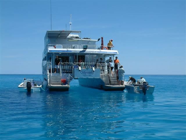 The odyssey liveaboard rowley shoals australia rear stairs