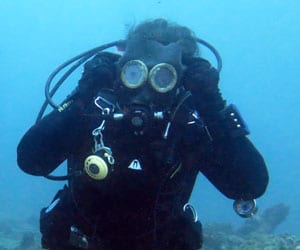 Vanuatu Coolidge diver with gas mask