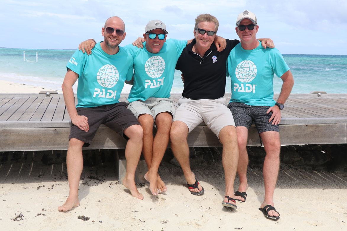 PADI's Richard Somerset, Matt Wenger, Dr Drew Richardson and Mark Spiers at LUX Resort South Ari Atoll Maldives_credit Diveplanit_6456