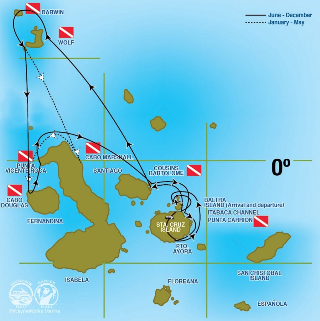 Galapagos aggressor liveaboard galapagos islands route map