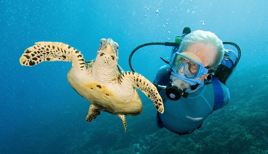 Jean-Michel-Cousteau with turtle